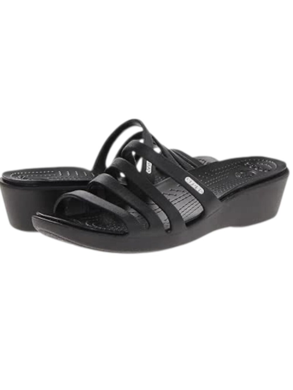 Crocs Women's 8 W Rhonda Wedge Slide Comfort Strappy Sandals Black Lightweight